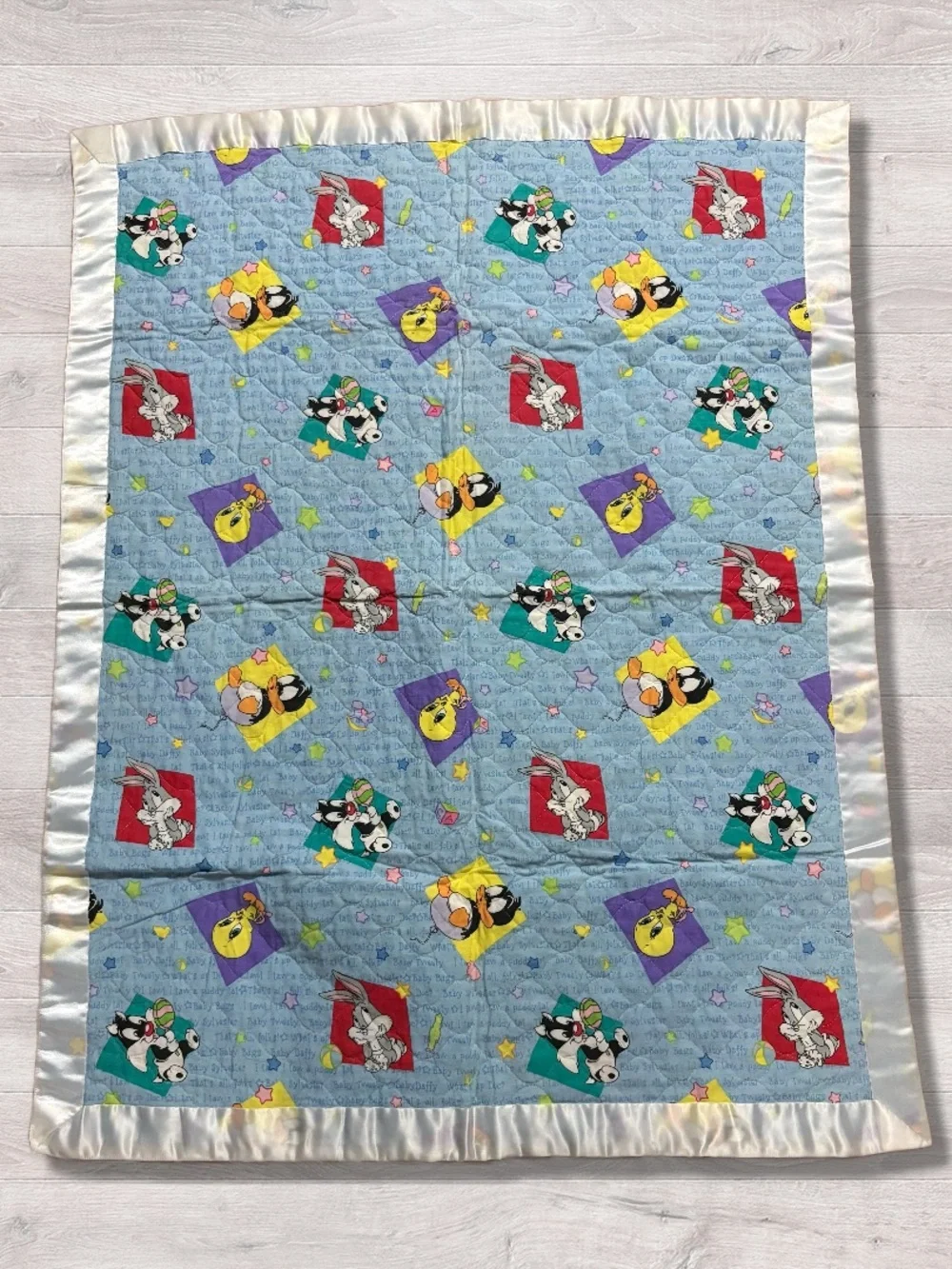 Vintage 90s Baby Looney Tunes Quilt Tweety Sylvester Bugs Daffy Blanket Crib